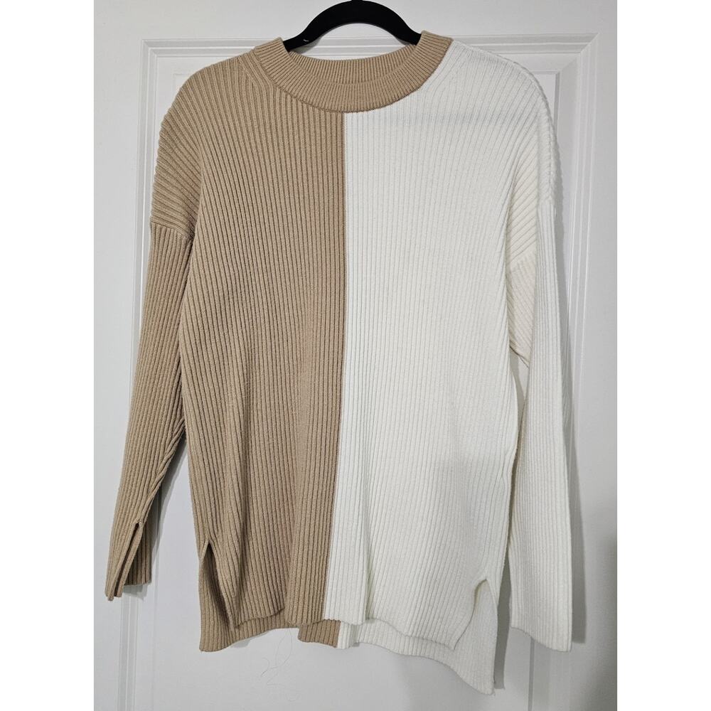 Abercrombie & Fitch Soft A&F Collection Beige Cream Split color ribbed Sweater S